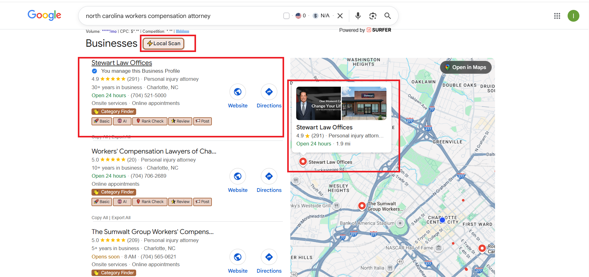 Stewart Law Offices Local map rankings 